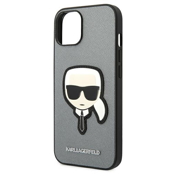 Etui KARL LAGERFELD Apple iPhone 14 Saffiano Karl`s Head Patch Srebrny Hardcase
